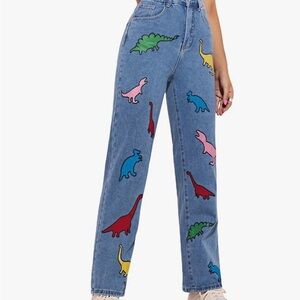 Women's Blue Dinosaur Print Jeans